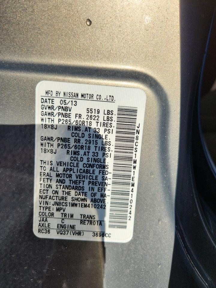 2014 Infiniti Qx70 VIN: JN8CS1MW1EM410242 Lot: 86307135