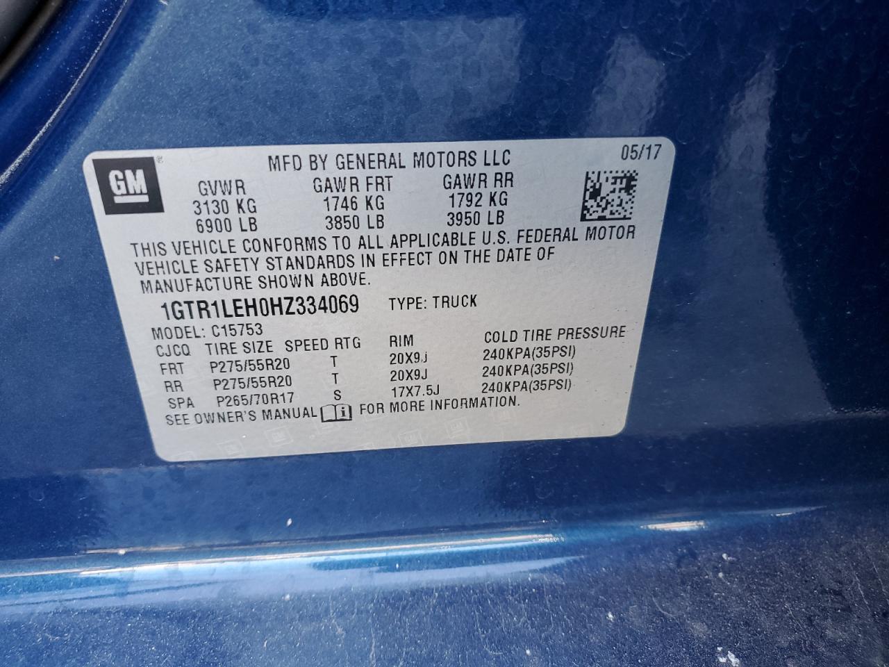 2017 GMC Sierra C1500 VIN: 1GTR1LEH0HZ334069 Lot: 86099305