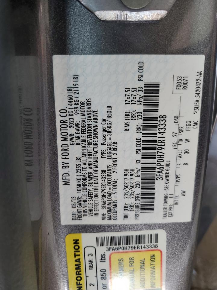 2014 Ford Fusion Se VIN: 3FA6P0H79ER143338 Lot: 85487415