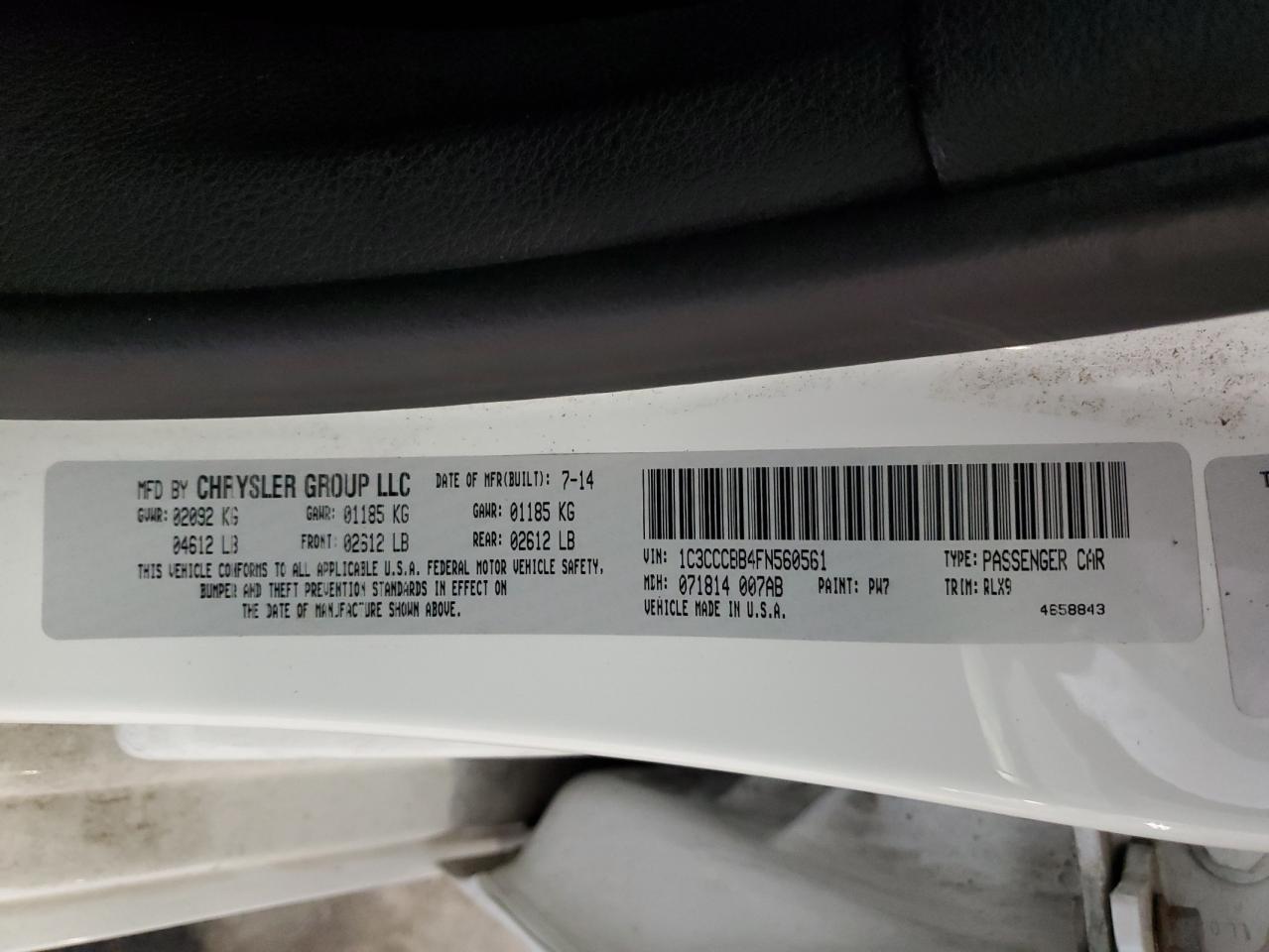 2015 Chrysler 200 S VIN: 1C3CCCBB4FN560561 Lot: 82443035