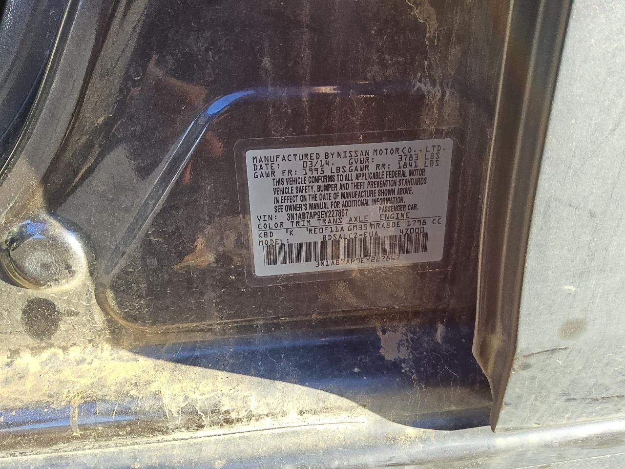 2014 Nissan Sentra S VIN: 3N1AB7AP9EY227867 Lot: 89723735