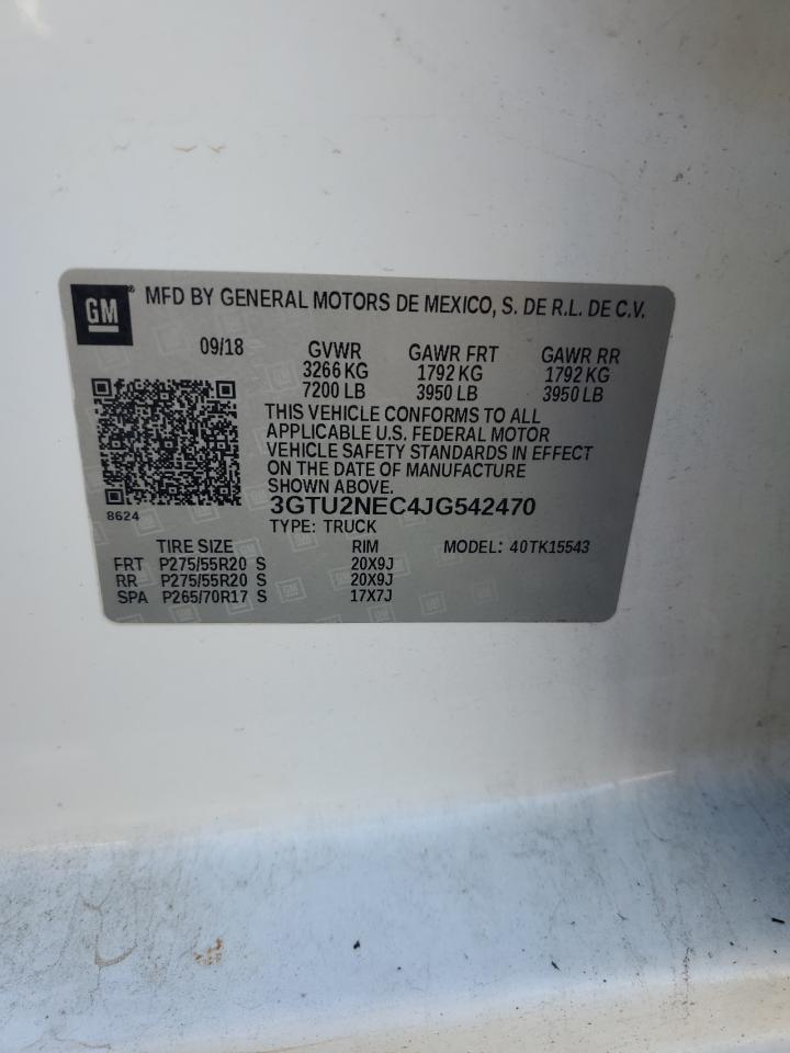 2018 GMC Sierra K1500 Slt VIN: 3GTU2NEC4JG542470 Lot: 85178125