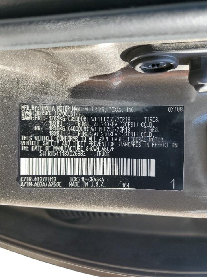 2008 Toyota Tundra Double Cab VIN: 5TFRT54118X026883 Lot: 82267115