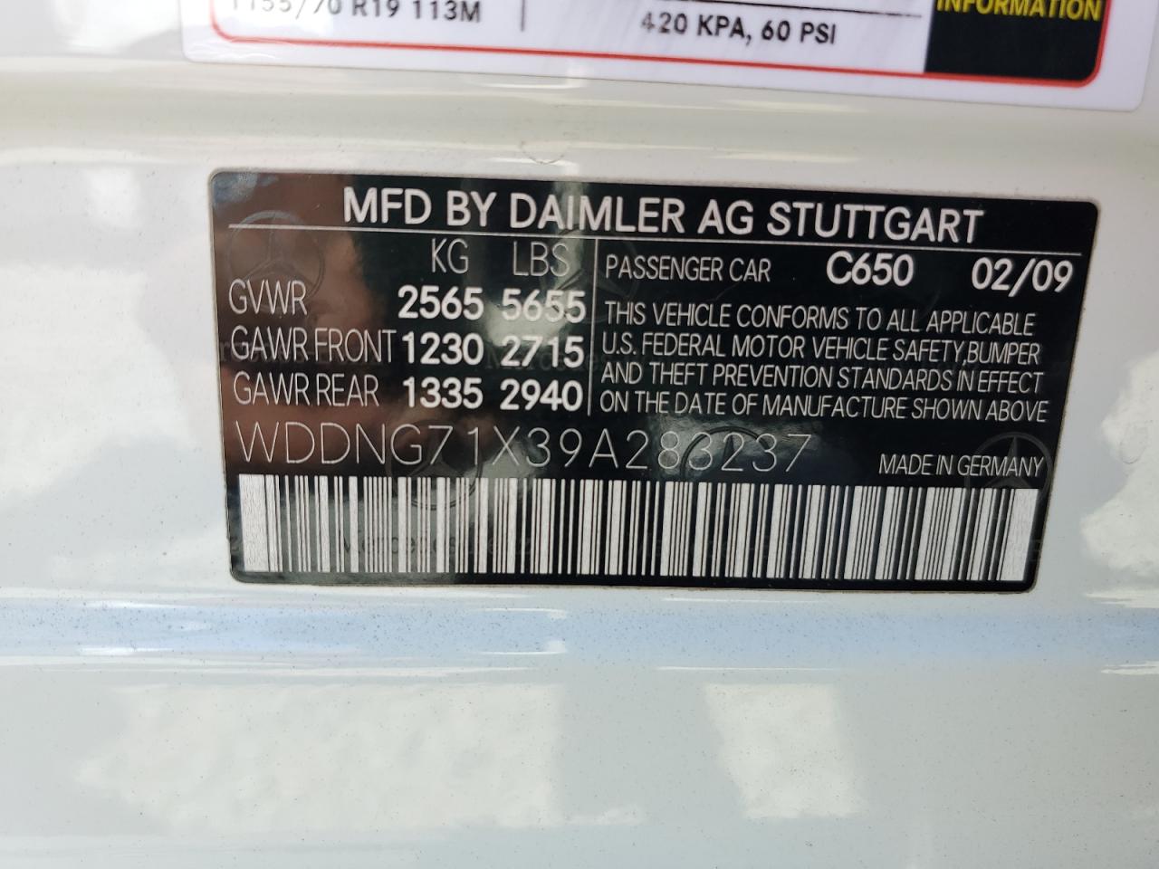 2009 Mercedes-Benz S 550 VIN: WDDNG71X39A283237 Lot: 71413195