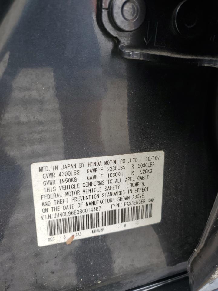 2008 Acura Tsx VIN: JH4CL96838C014487 Lot: 85780145