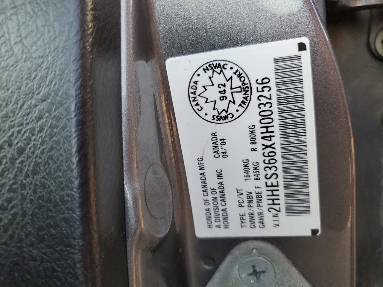 2004 Acura 1.7El Touring VIN: 2HHES366X4H003256 Lot: 85478605