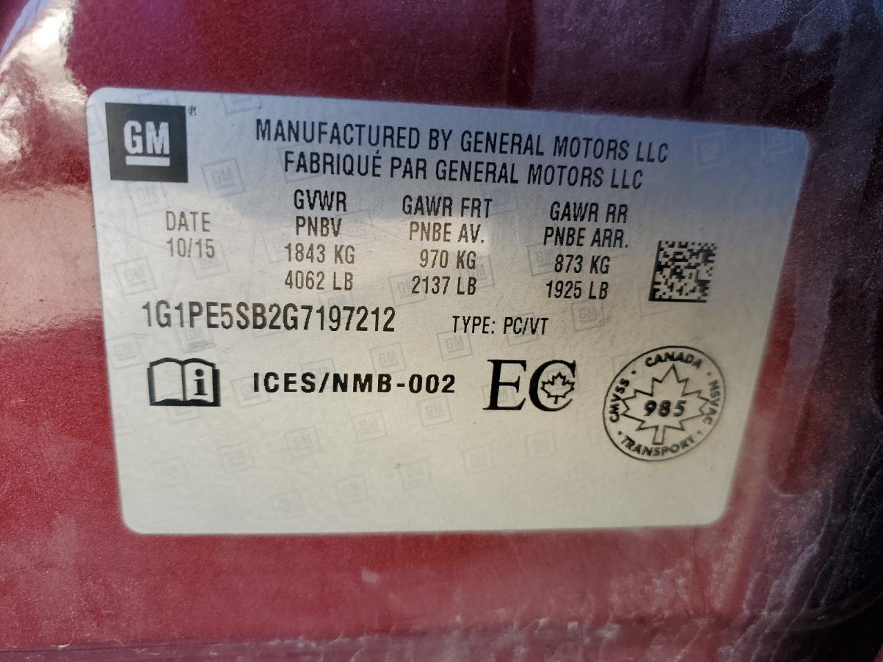 2016 Chevrolet Cruze Limited Lt VIN: 1G1PE5SB2G7197212 Lot: 84617065