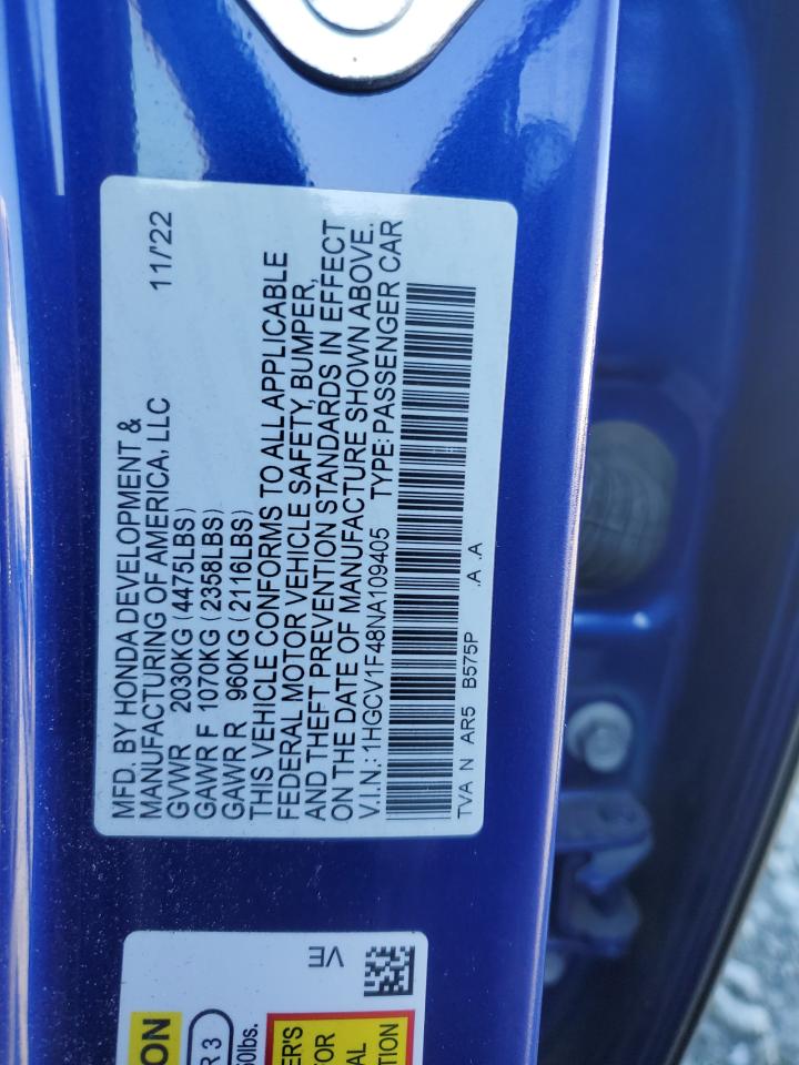 2022 Honda Accord Sport Se VIN: 1HGCV1F48NA109405 Lot: 90823055