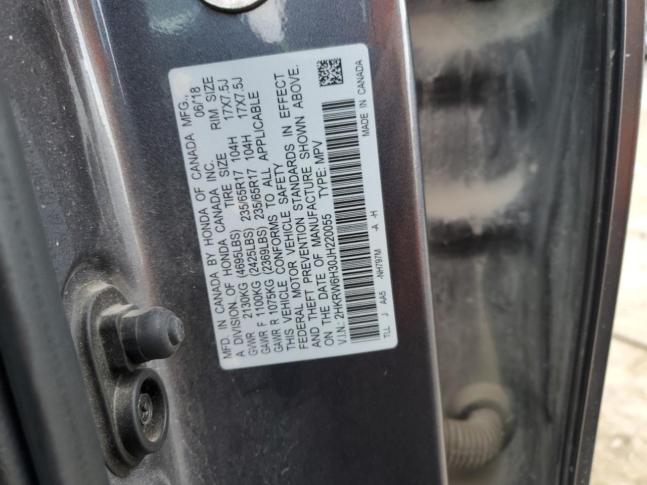 2018 Honda Cr-V Lx VIN: 2HKRW6H30JH220055 Lot: 86550615