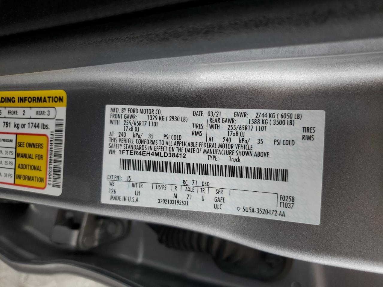 2021 Ford Ranger Xl VIN: 1FTER4EH4MLD38412 Lot: 82369215