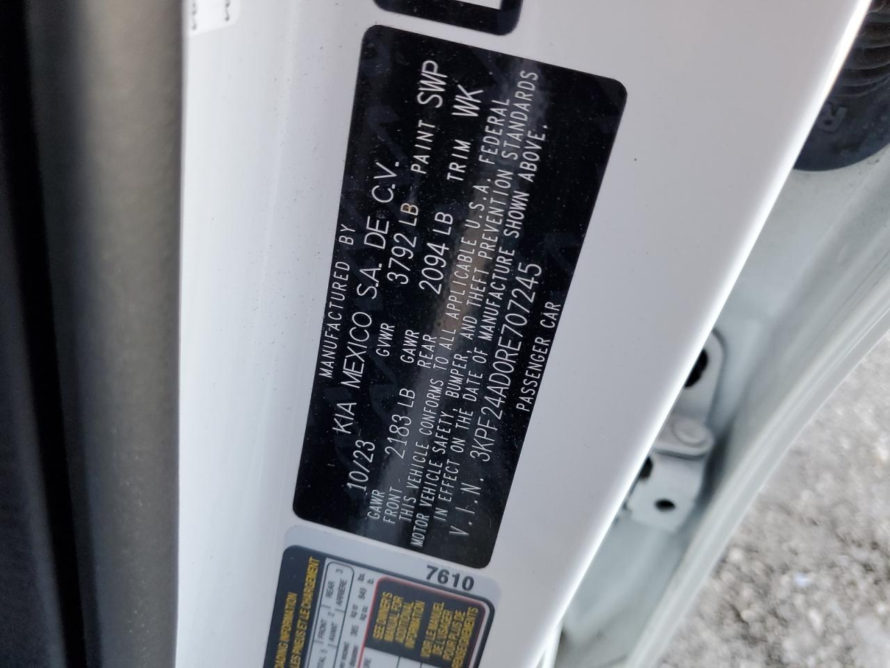 2024 Kia Forte Lx VIN: 3KPF24AD0RE707245 Lot: 91007025