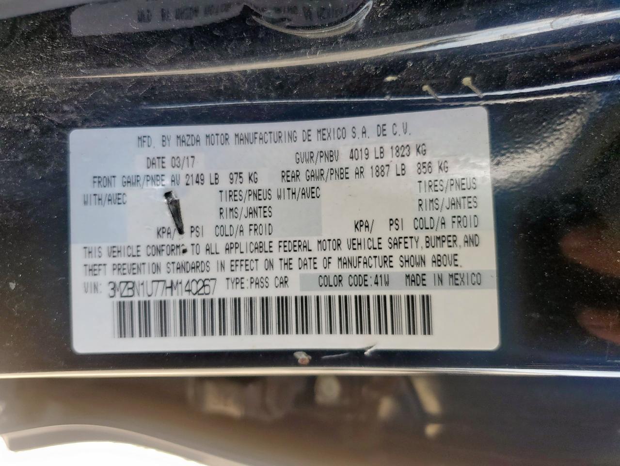 2017 Mazda 3 Sport VIN: 3MZBN1U77HM140267 Lot: 85510685