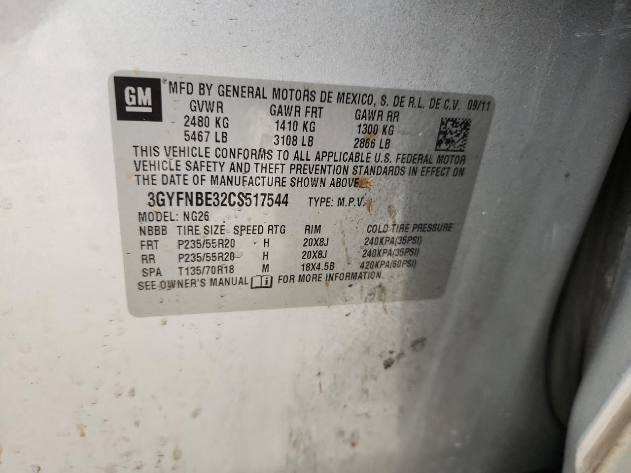 2012 Cadillac Srx Performance Collection VIN: 3GYFNBE32CS517544 Lot: 82516235