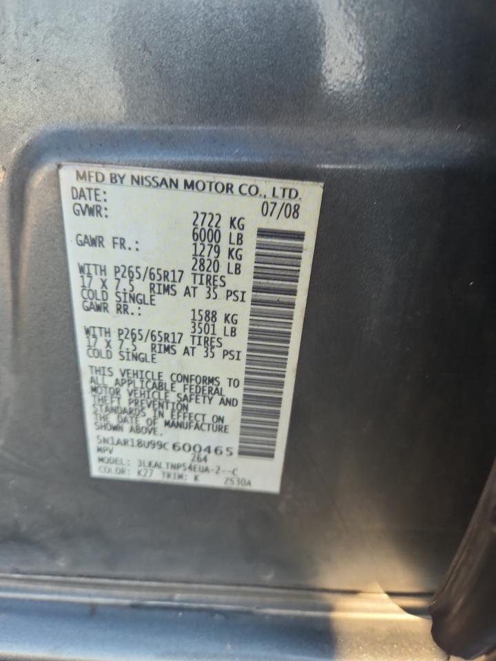 2009 Nissan Pathfinder S VIN: 5N1AR18U99C600465 Lot: 86148365