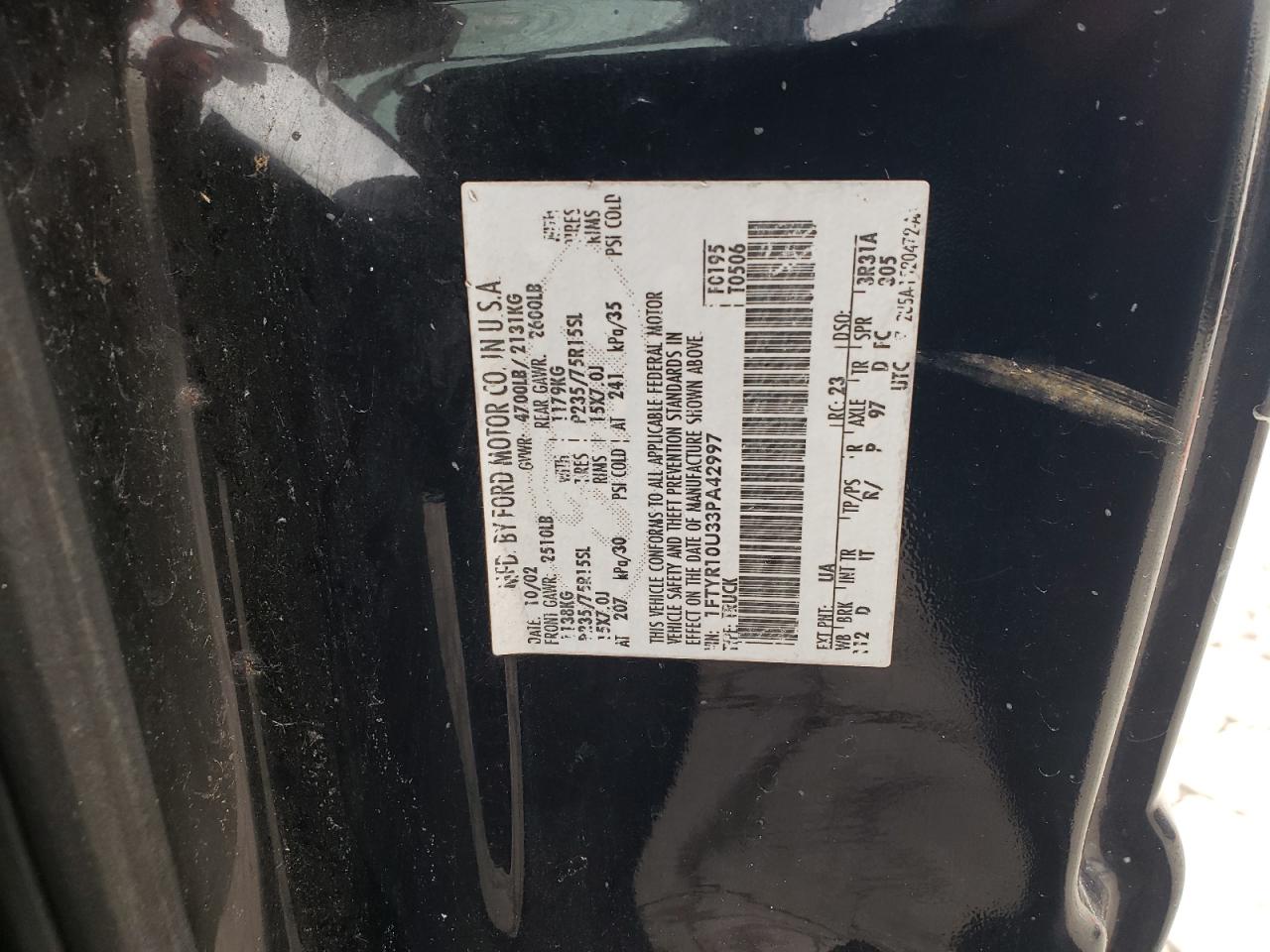 2003 Ford Ranger VIN: 1FTYR10U33PA42997 Lot: 90639905