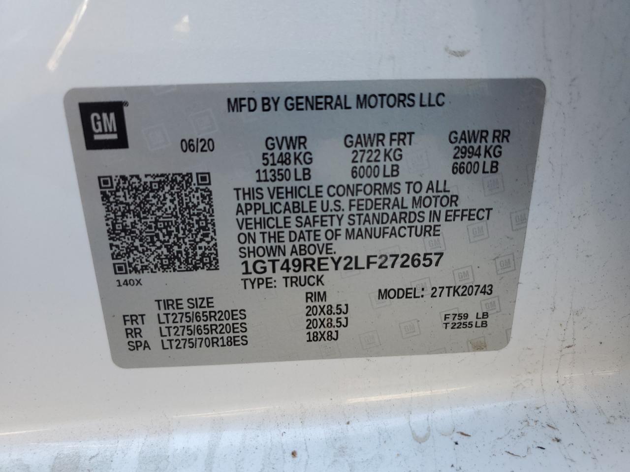 2020 GMC Sierra K2500 Denali VIN: 1GT49REY2LF272657 Lot: 84962705