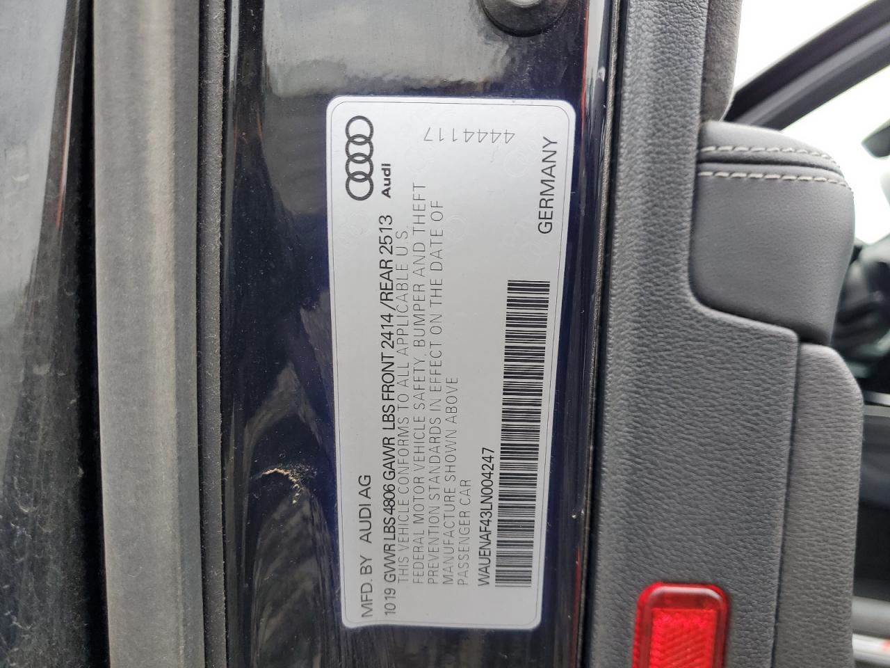 2020 Audi A4 Premium Plus VIN: WAUENAF43LN004247 Lot: 90095005