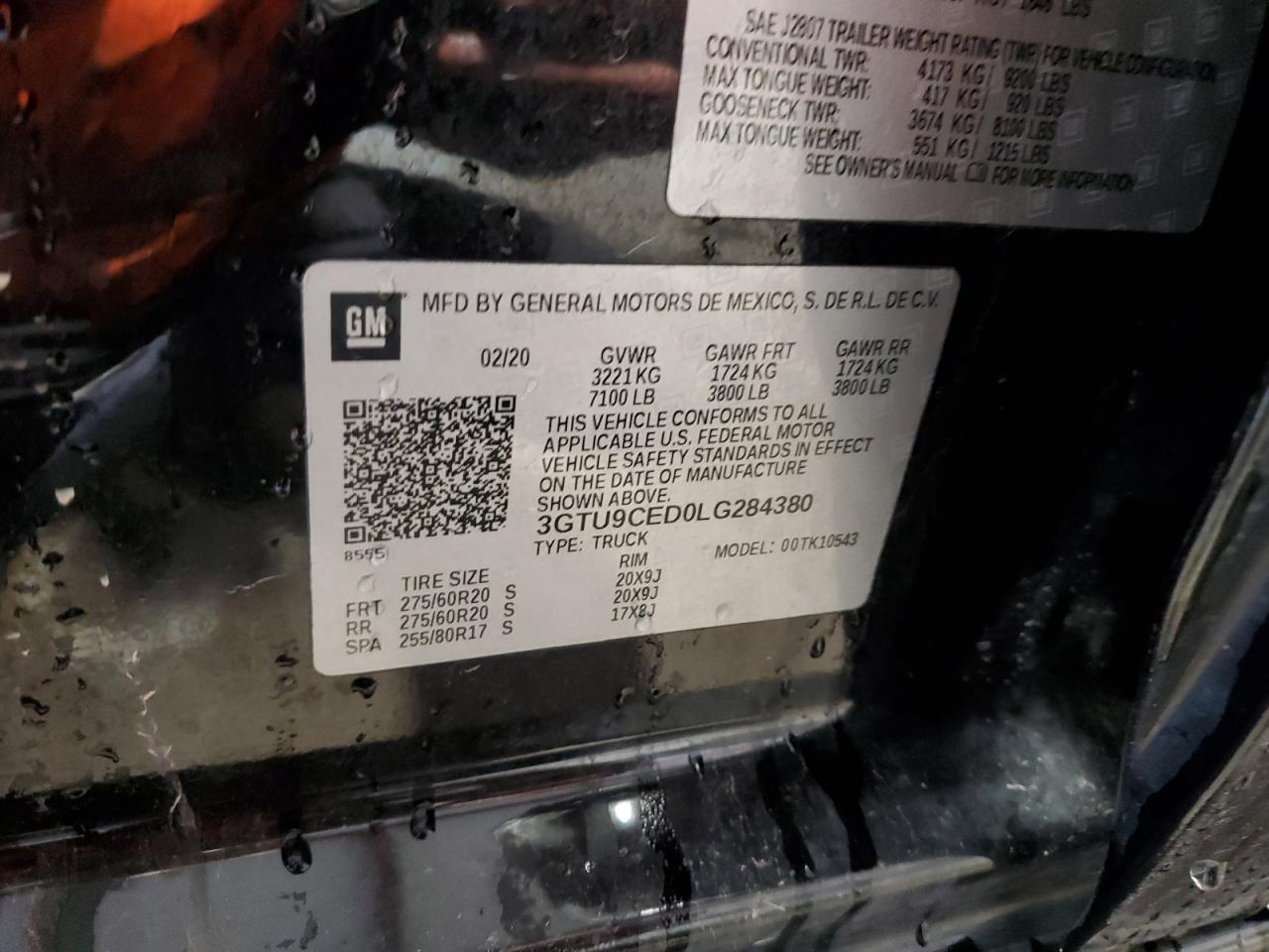 2020 GMC Sierra K1500 Elevation VIN: 3GTU9CED0LG284380 Lot: 92176815