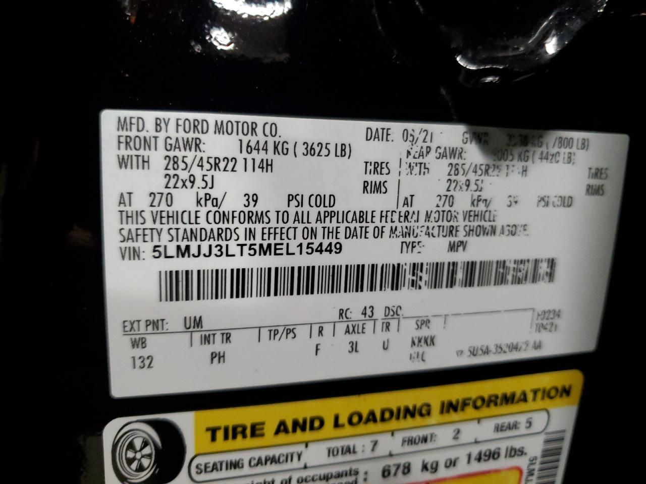 2021 Lincoln Navigator L Reserve VIN: 5LMJJ3LT5MEL15449 Lot: 89476245