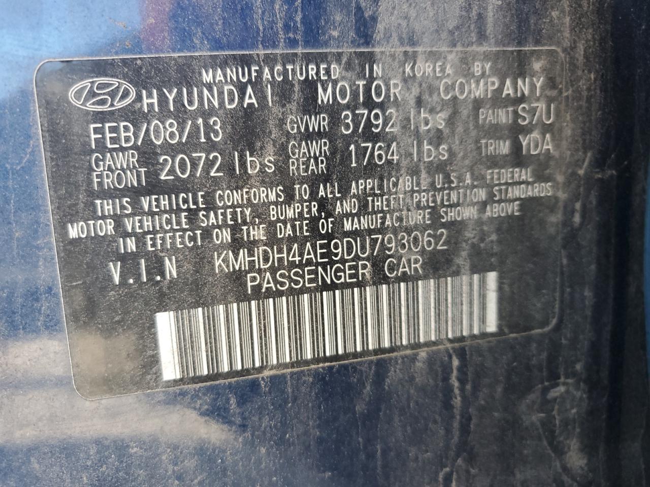 2013 Hyundai Elantra Gls VIN: KMHDH4AE9DU793062 Lot: 84601825