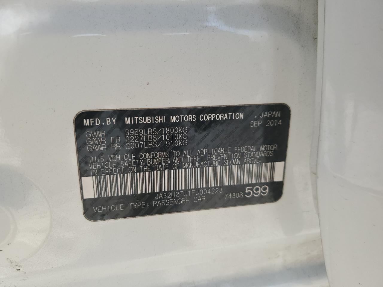 2015 Mitsubishi Lancer Es VIN: JA32U2FU1FU004223 Lot: 87413965
