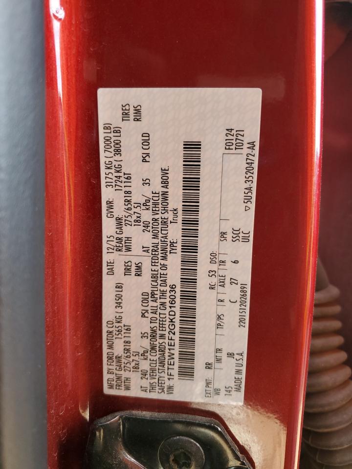 2016 Ford F150 Supercrew VIN: 1FTEW1EF2GKD16036 Lot: 85200485