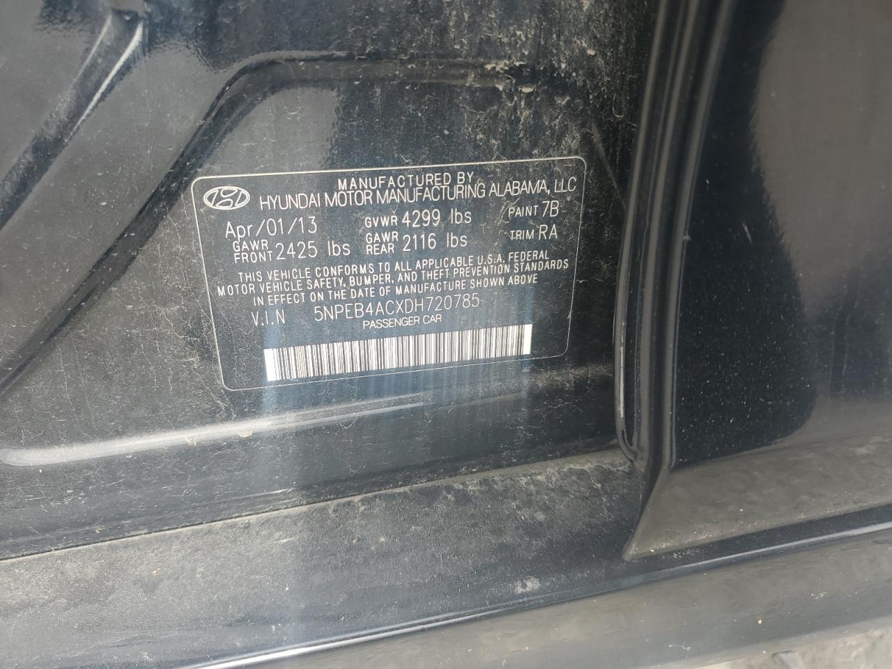 2013 Hyundai Sonata Gls VIN: 5NPEB4ACXDH720785 Lot: 82427145