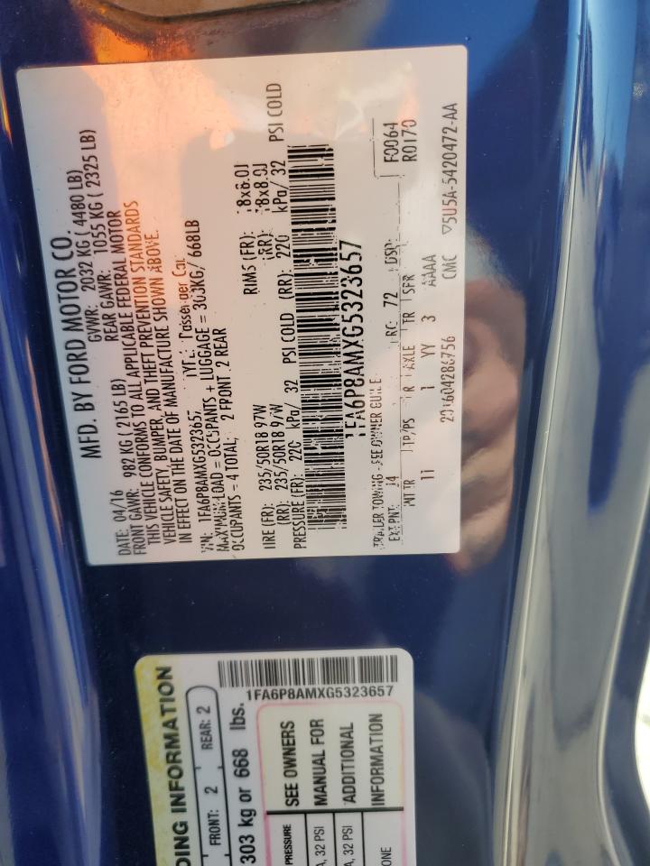 2016 Ford Mustang VIN: 1FA6P8AMXG5323657 Lot: 82770335