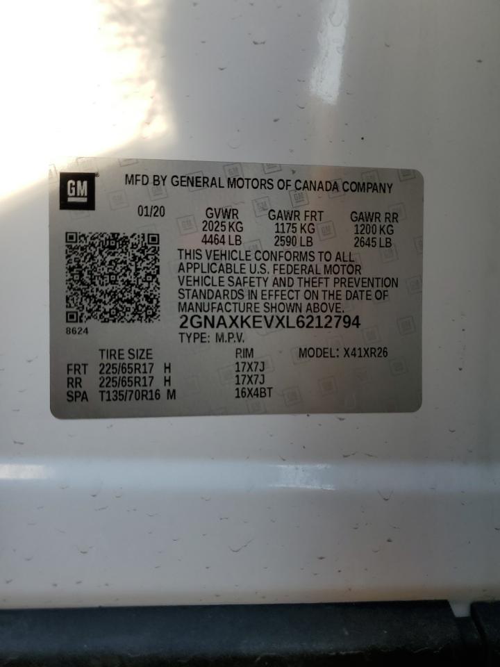 2020 Chevrolet Equinox Lt VIN: 2GNAXKEVXL6212794 Lot: 85151805