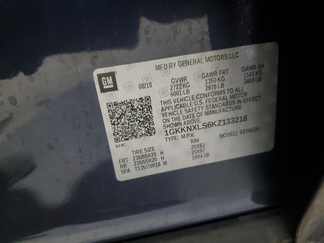 2019 GMC Acadia Denali VIN: 1GKKNXLS6KZ133218 Lot: 90727595