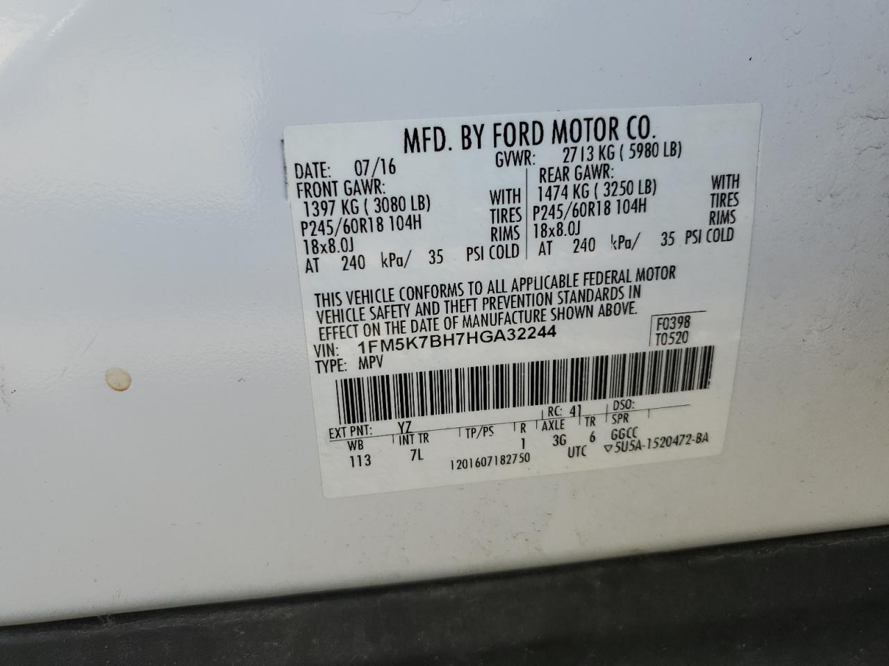 2017 Ford Explorer VIN: 1FM5K7BH7HGA32244 Lot: 81952075