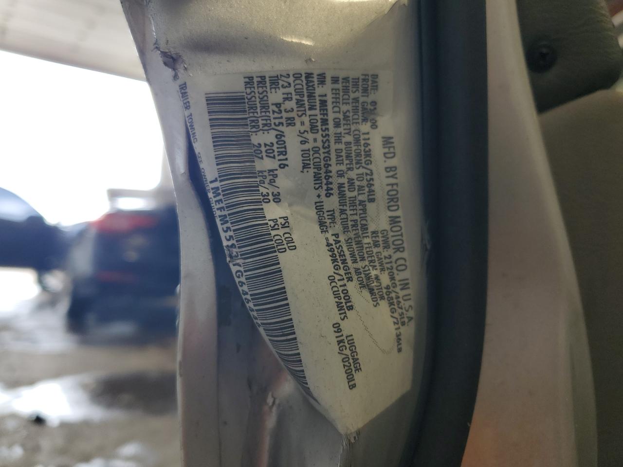 2000 Mercury Sable Ls Premium VIN: 1MEFM55S3YG646446 Lot: 86326215