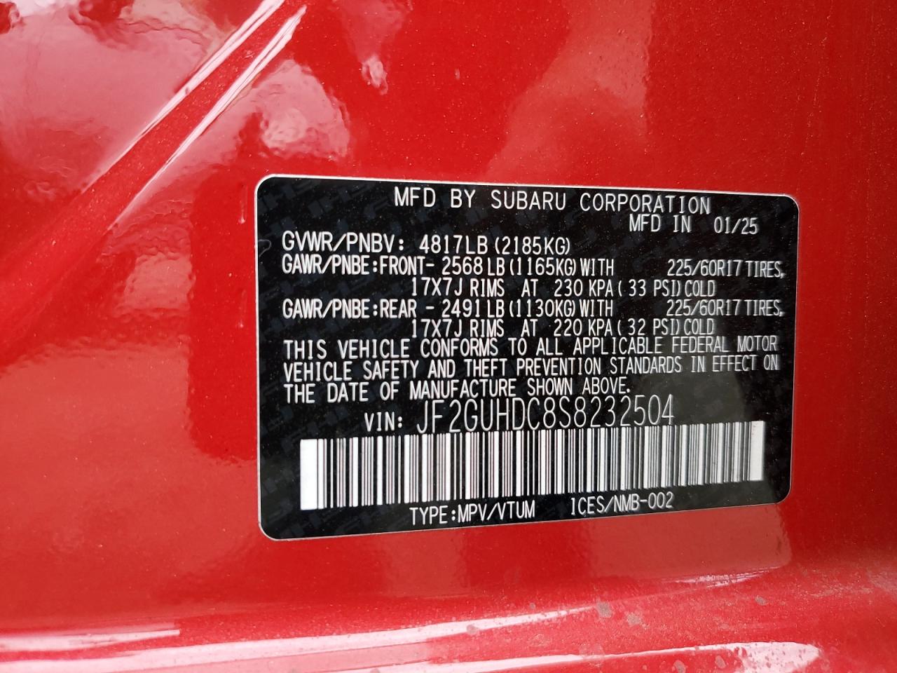 2025 Subaru Crosstrek Premium VIN: JF2GUHDC8S8232504 Lot: 82263255