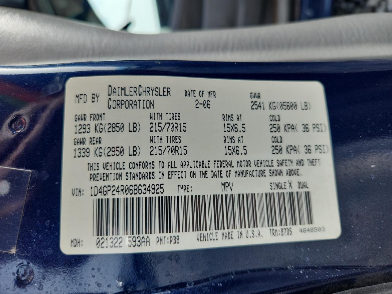 2006 Dodge Grand Caravan Se VIN: 1D4GP24R06B634925 Lot: 90127065