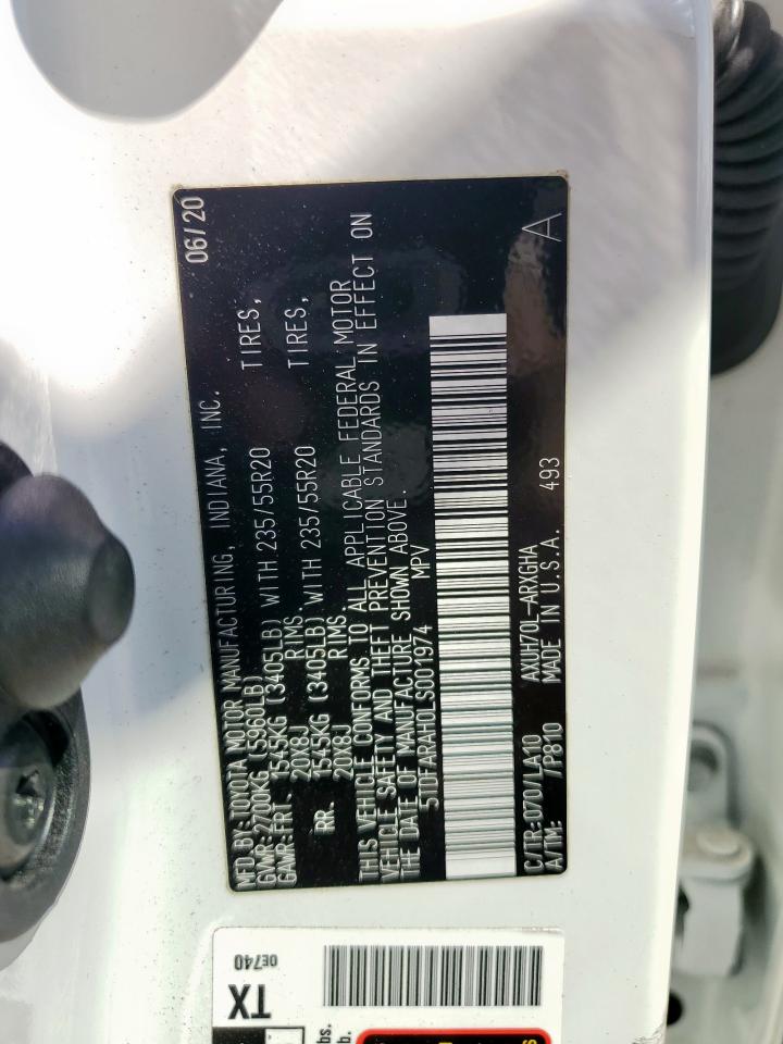 2020 Toyota Highlander Hybrid Platinum VIN: 5TDFARAH0LS001974 Lot: 85938435