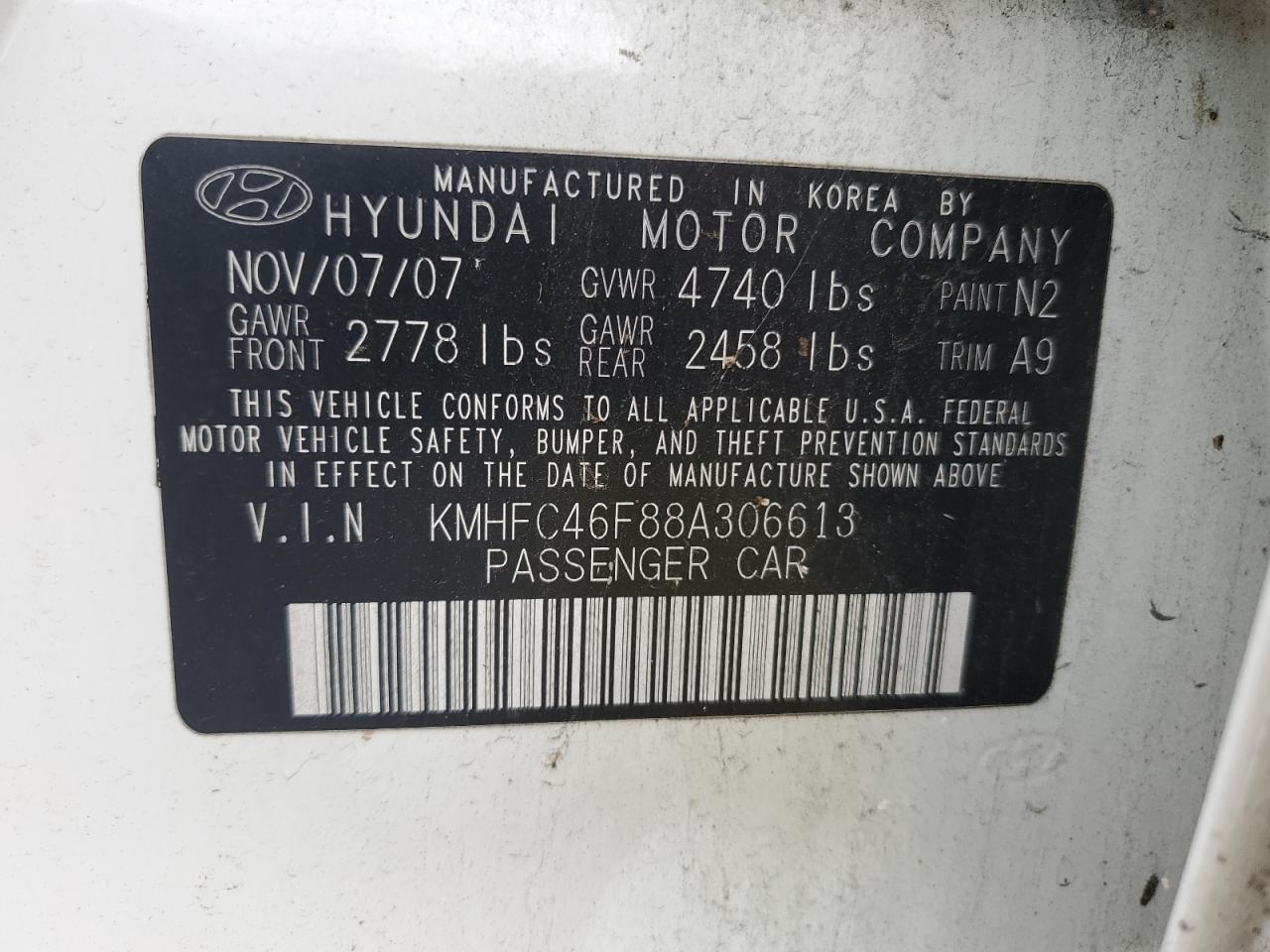 2008 Hyundai Azera Se VIN: KMHFC46F88A306613 Lot: 87198545