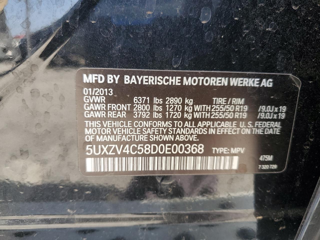 2013 BMW X5 xDrive35I VIN: 5UXZV4C58D0E00368 Lot: 82287545