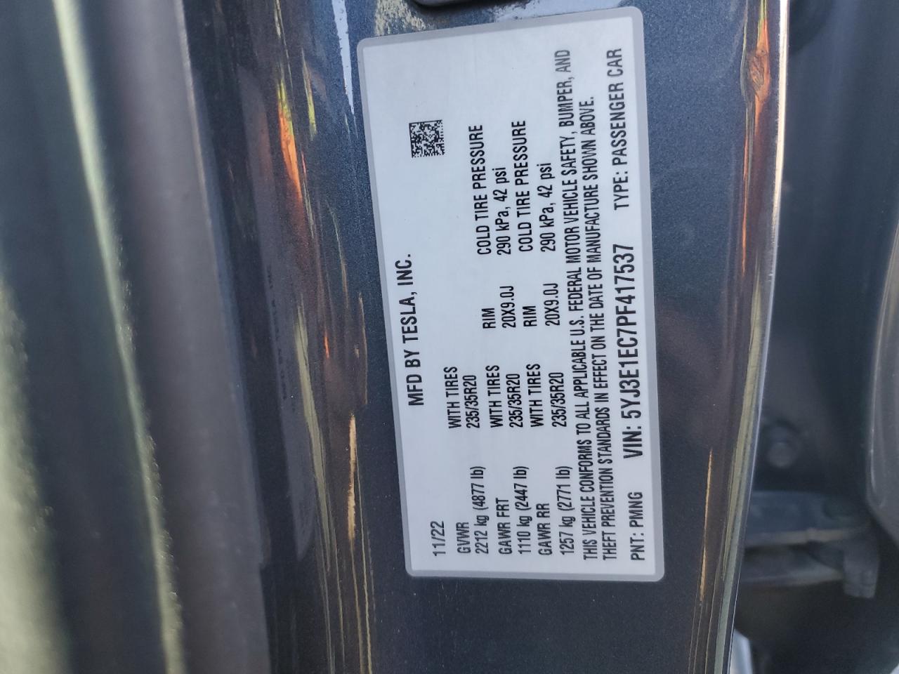 2023 Tesla Model 3 VIN: 5YJ3E1EC7PF417537 Lot: 89635095