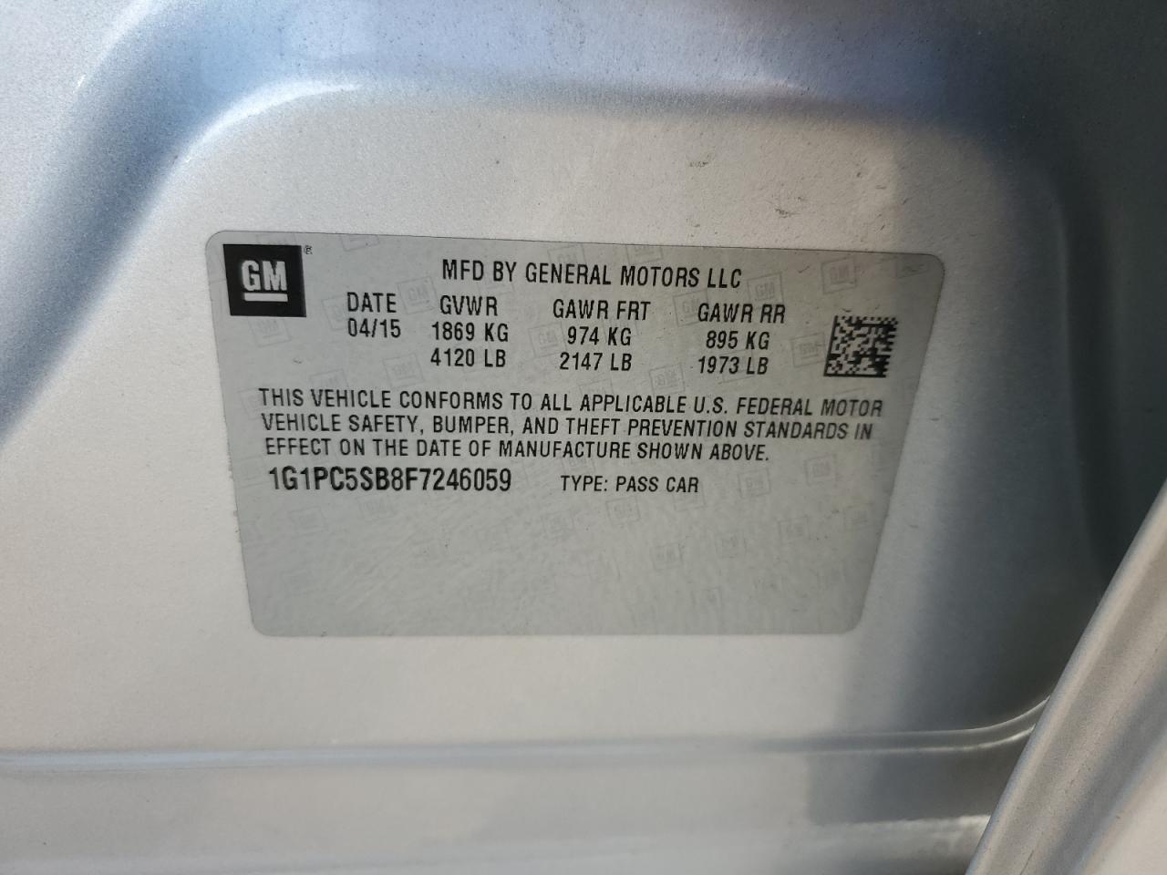 2015 Chevrolet Cruze Lt VIN: 1G1PC5SB8F7246059 Lot: 85319195