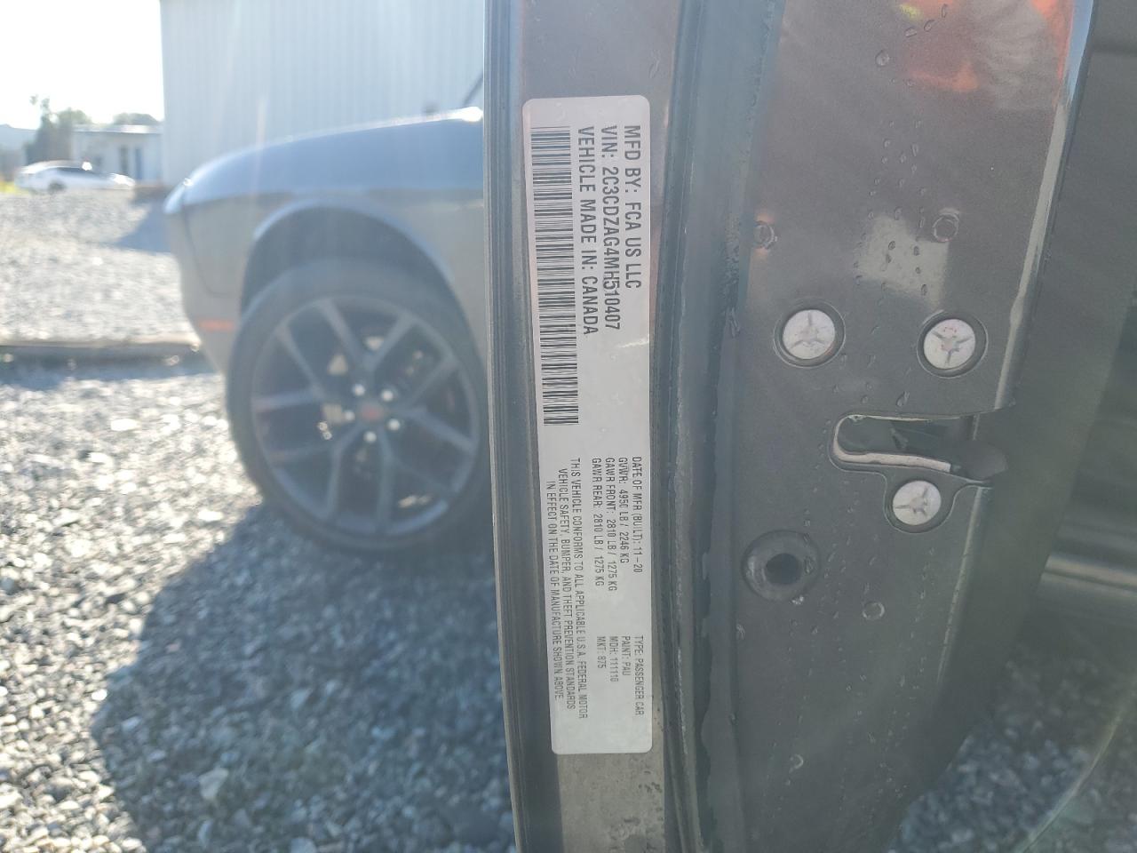 2021 Dodge Challenger Sxt VIN: 2C3CDZAG4MH510407 Lot: 89828825