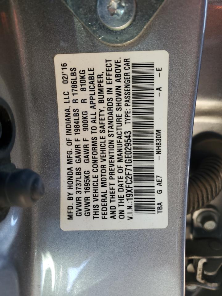 2016 Honda Civic Ex VIN: 19XFC2F71GE029543 Lot: 81982005