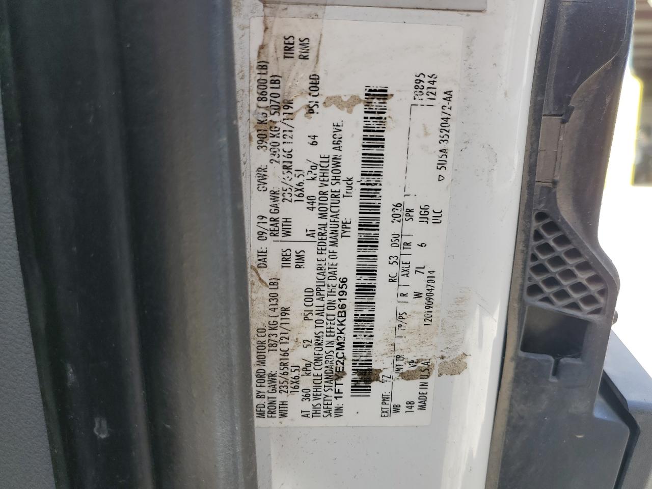 2019 Ford Transit T-150 VIN: 1FTYE2CM2KKB61956 Lot: 84608225