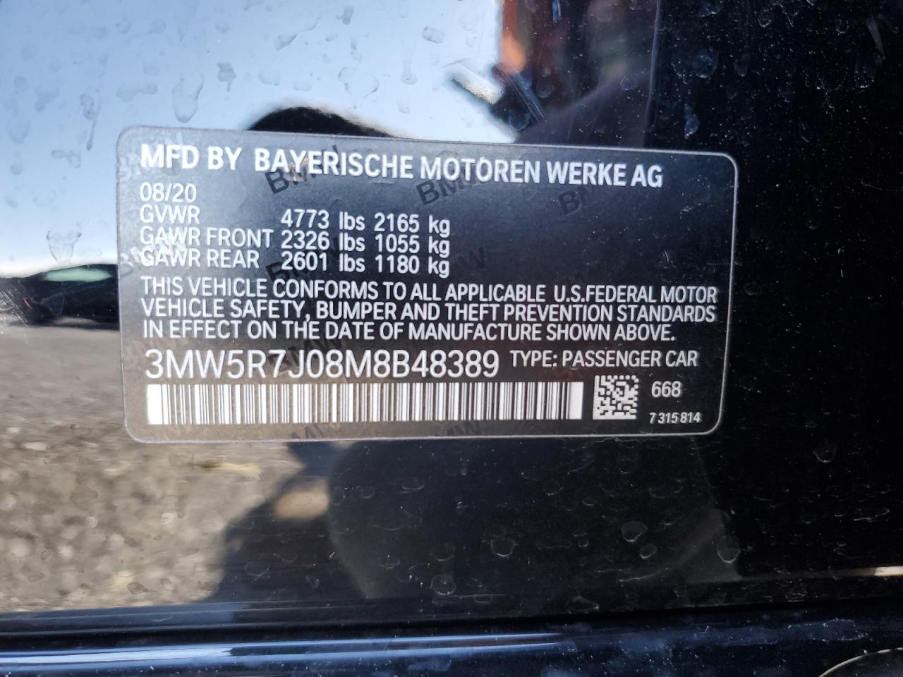 2021 BMW 330Xi VIN: 3MW5R7J08M8B48389 Lot: 90277695