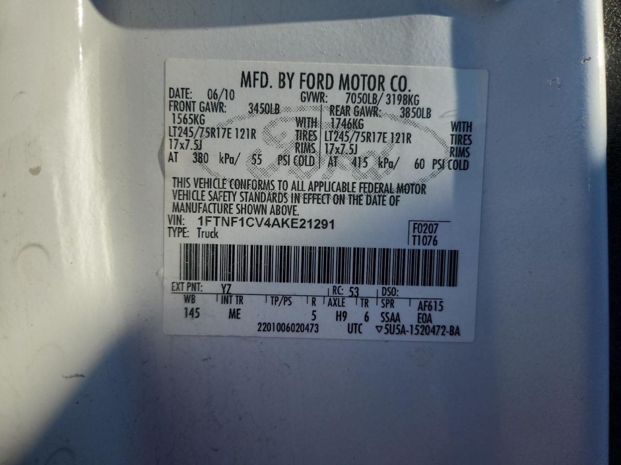 2010 Ford F150 VIN: 1FTNF1CV4AKE21291 Lot: 90636175