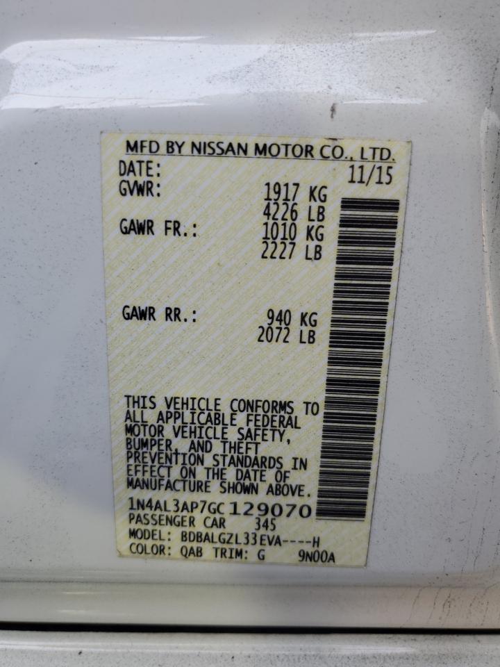 2016 Nissan Altima 2.5 VIN: 1N4AL3AP7GC129070 Lot: 86163985