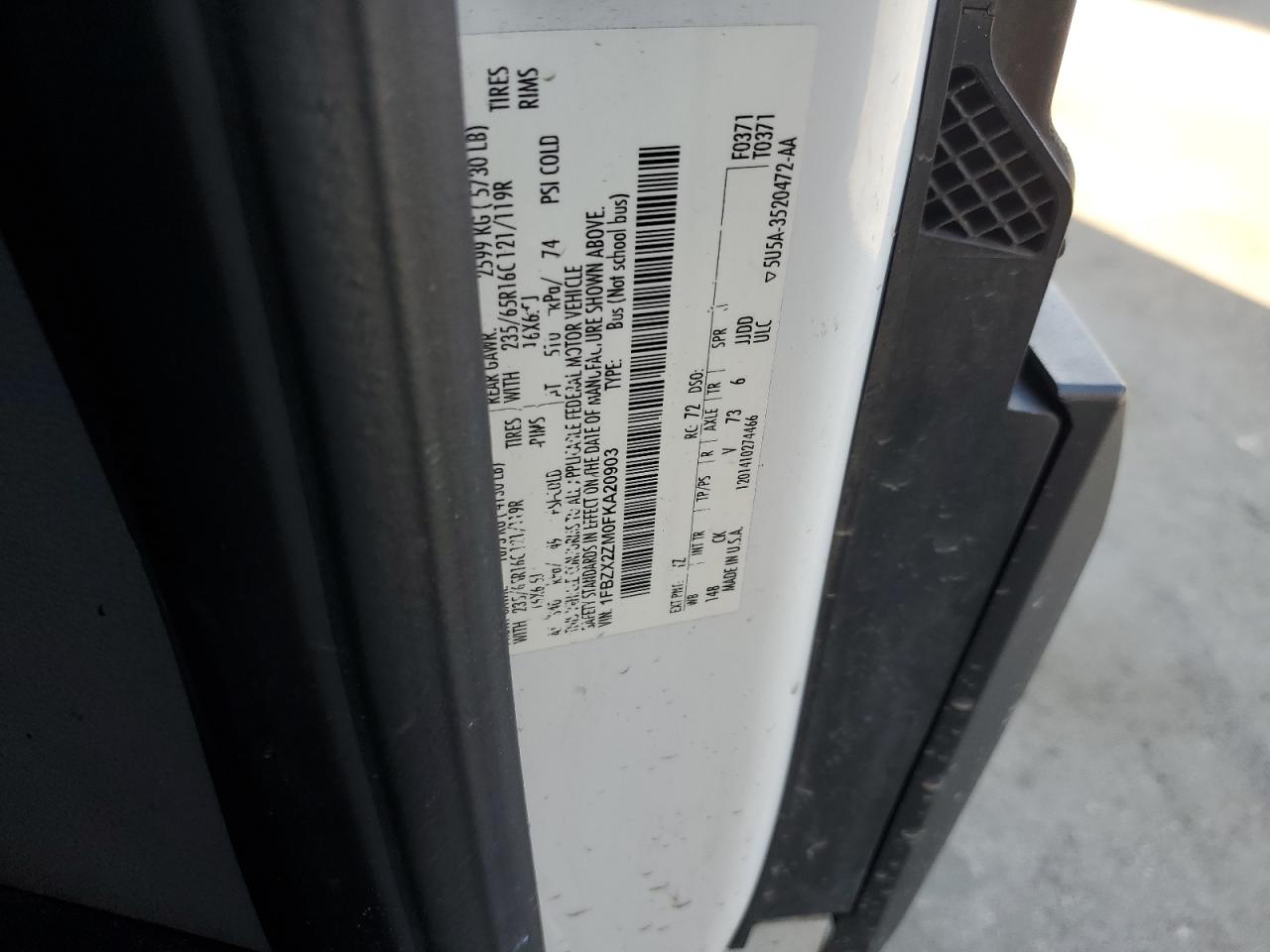 2015 Ford Transit T-350 VIN: 1FBZX2ZM0FKA20903 Lot: 86607815