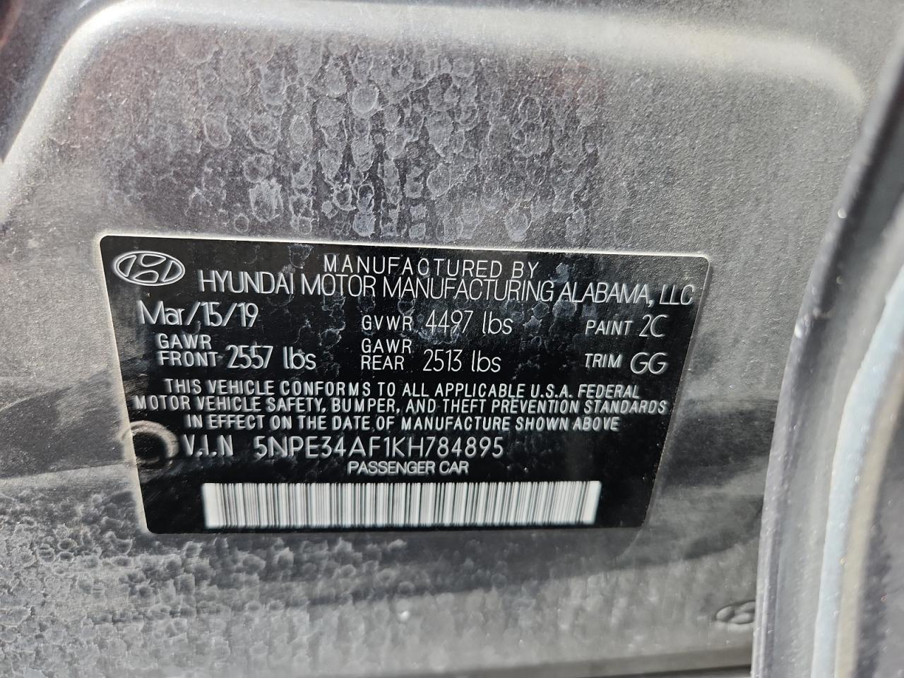 2019 Hyundai Sonata Limited VIN: 5NPE34AF1KH784895 Lot: 86291275