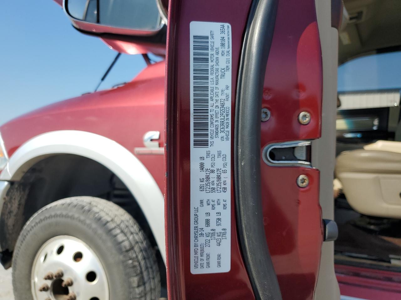 2015 Ram 3500 Laramie VIN: 3C63RRJL2FG534872 Lot: 86727225