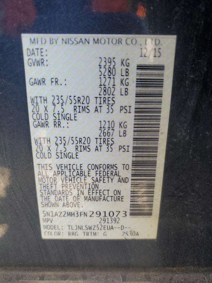 2015 Nissan Murano S VIN: 5N1AZ2MH3FN291073 Lot: 90730645