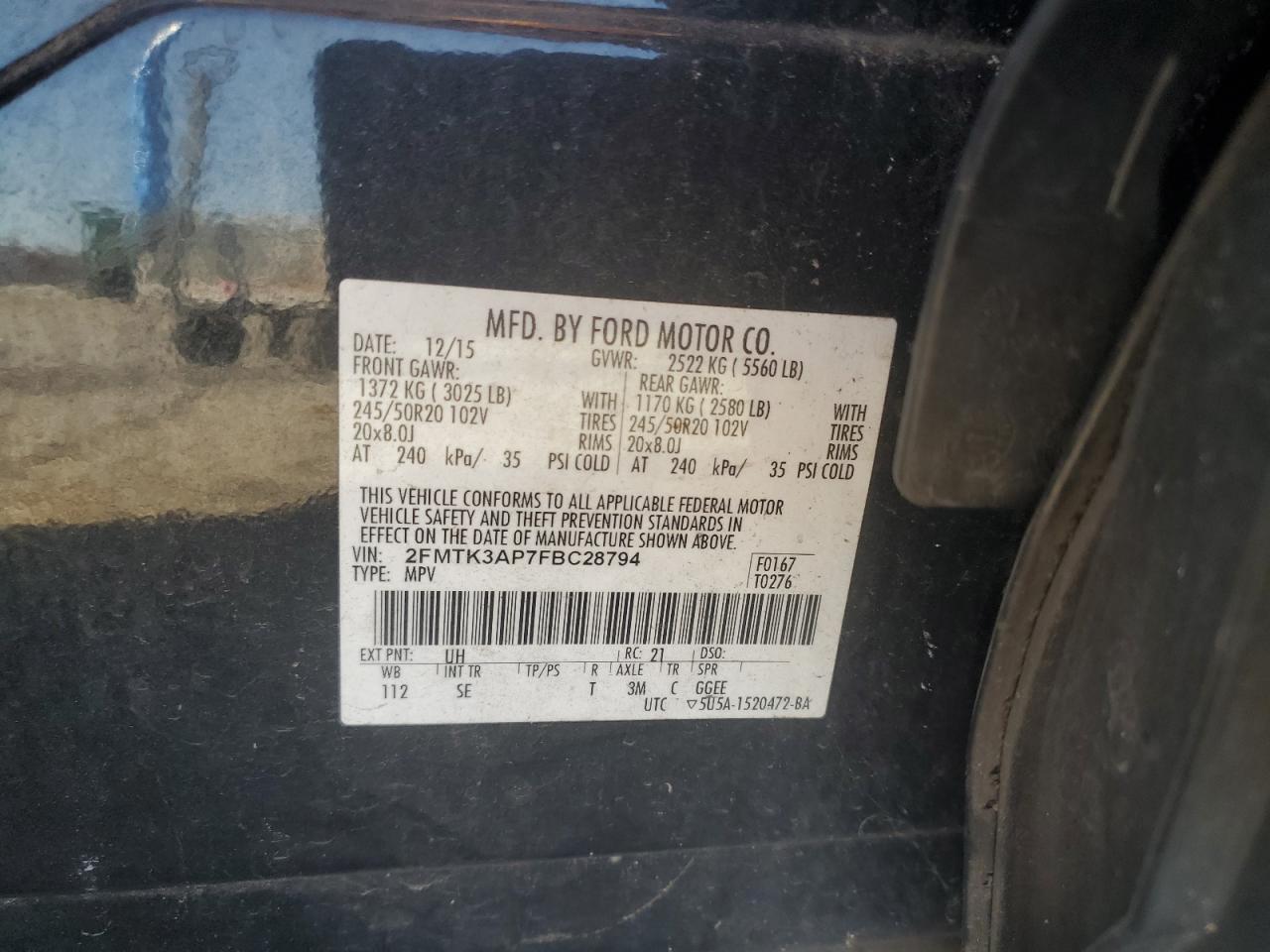 2015 Ford Edge Sport VIN: 2FMTK3AP7FBC28794 Lot: 87389105